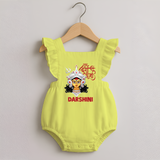 Shubh Durga Maa Divine Face Baby Romper Frock - PASTEL YELLOW - 0 - 3 Months Old (Chest 19")