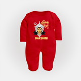 Shubh Durga Maa Divine Face Baby Full Body Suit - RED - New Born (Chest 7.5")