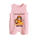 Durga Maa Ki Mini Me Goddess & Lion Baby Button Romper - BABY PINK - New Born (Chest 18")