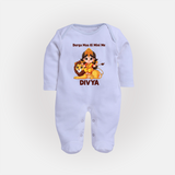 Durga Maa Ki Mini Me Goddess & Lion Baby Full Body Suit - BABY BLUE - New Born (Chest 7.5")