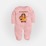 Durga Maa Ki Mini Me Goddess & Lion Baby Full Body Suit - BABY PINK - New Born (Chest 7.5")