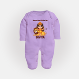 Durga Maa Ki Mini Me Goddess & Lion Baby Full Body Suit - LILAC - New Born (Chest 7.5")