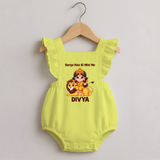 Durga Maa Ki Mini Me Goddess & Lion Baby Romper Frock - PASTEL YELLOW - 0 - 3 Months Old (Chest 19")