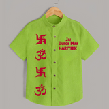 Jai Durga Maa Om & Swastik Shirt - LIME GREEN - 0 - 6 Months Old (Chest 23")