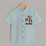 Durga Puja Trishul & Goddess Face Shirt - ARCTIC BLUE - 0 - 6 Months Old (Chest 23")