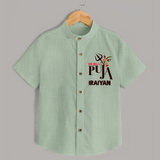 Durga Puja Trishul & Goddess Face Shirt - MINT GREEN - 0 - 6 Months Old (Chest 23")