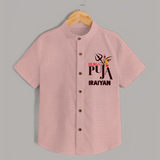 Durga Puja Trishul & Goddess Face Shirt - PEACH - 0 - 6 Months Old (Chest 23")