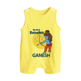 My First Dussehra Little Archer Button Romper - PASTEL YELLOW - New Born (Chest 18")