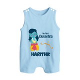 My First Dussehra Divine Princess Bow Button Romper - BABY BLUE - New Born (Chest 18")