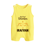 My First Dussehra Golden Arrow Button Romper - PASTEL YELLOW - New Born (Chest 18")