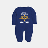 My First Dussehra Golden Arrow Full Body Suit - NAVY BLUE - New Born (Chest 7.5")