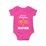 My First Dussehra Golden Arrow Romper - HOT PINK - New Born (Chest 14")