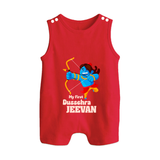 My First Dussehra Blue Warrior Button Romper - RED - New Born (Chest 18")