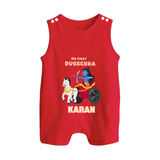 My First Dussehra Ram Leela Chariot Button Romper - RED - New Born (Chest 18")