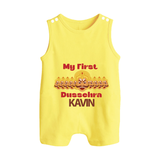 My First Dussehra Victory Bow Button Romper - PASTEL YELLOW - New Born (Chest 18")