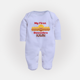 My First Dussehra Victory Bow Full Body Suit - BABY BLUE - New Born (Chest 7.5")
