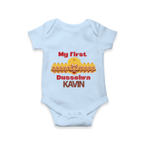 My First Dussehra Victory Bow Romper - BABY BLUE - New Born (Chest 14")