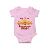 My First Dussehra Victory Bow Romper - BABY PINK - New Born (Chest 14")