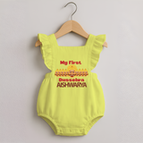 My First Dussehra Victory Bow Romper frock - PASTEL YELLOW - 0 - 3 Months Old (Chest 19")