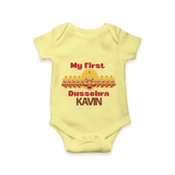 My First Dussehra Victory Bow Romper - PASTEL YELLOW - New Born (Chest 14")