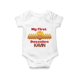 My First Dussehra Victory Bow Romper - WHITE - New Born (Chest 14")