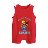 My First Dussehra Ten Heads Triumph Button Romper - RED - New Born (Chest 18")