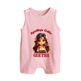 Ayodhya Princess Button Romper - BABY PINK - New Born (Chest 18")