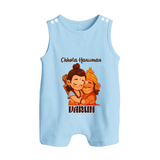 Chhota Hanuman Devotee Button Romper - BABY BLUE - New Born (Chest 18")