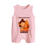 Chhota Hanuman Devotee Button Romper - BABY PINK - New Born (Chest 18")