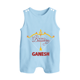 My First Dussehra Ganesh Baby Button Romper - BABY BLUE - New Born (Chest 18")