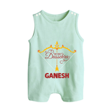 My First Dussehra Ganesh Baby Button Romper - MINT GREEN - New Born (Chest 18")