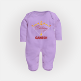 My First Dussehra Ganesh Baby Fullbody suit - LILAC - New Born (Chest 7.5")