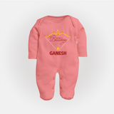 My First Dussehra Ganesh Baby Fullbody suit - PEACH - New Born (Chest 7.5")