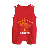 My First Dussehra Ganesh Baby Button Romper - RED - New Born (Chest 18")