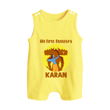 My First Dussehra Karan Bow Warrior Button Romper - PASTEL YELLOW - New Born (Chest 18")