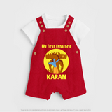 My First Dussehra Karan Bow Warrior Dungaree - RED - 0 - 5 Months Old (Chest 18")