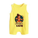 My First Dussehra Kavin Ram Archer Button Romper - PASTEL YELLOW - New Born (Chest 18")