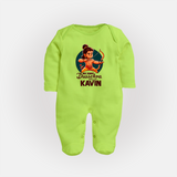 My First Dussehra Kavin Ram Archer Fullbody suit - LIME GREEN - New Born (Chest 7.5")