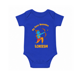 My First Dussehra Lokesh Victory Bow Romper - COBALT BLUE - New Born (Chest 14")