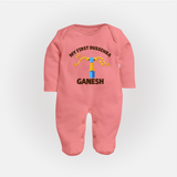 My First Dussehra Ganesh Arrow Tradition Fullbody suit - PEACH - New Born (Chest 7.5")