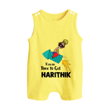 Ravan Time To Go Dussehra Button Romper - PASTEL YELLOW - New Born (Chest 18")