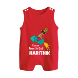 Ravan Time To Go Dussehra Button Romper - RED - New Born (Chest 18")