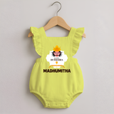 Happy Dussehra Ravan Face Romper Frock - PASTEL YELLOW - 0 - 3 Months Old (Chest 19")