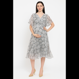 Grey Daisy Print Wrap Dress