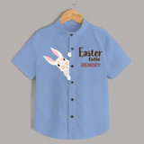 Happy Easter Personalized Kids Shirt – Bunny Egg Design - SKY BLUE - 0 - 6 Months Old (Chest 23")