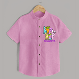 Personalized Easter Shirt – Colorful Hop Bunny Design - BABY PINK - 0 - 6 Months Old (Chest 23")