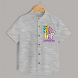 Personalized Easter Shirt – Colorful Hop Bunny Design - GREY - 0 - 6 Months Old (Chest 23")