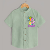 Personalized Easter Shirt – Colorful Hop Bunny Design - MINT GREEN - 0 - 6 Months Old (Chest 23")
