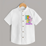 Personalized Easter Shirt – Colorful Hop Bunny Design - WHITE - 0 - 6 Months Old (Chest 23")