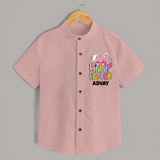 Happy Easter Personalized Shirt – Festive Bunny Design - PEACH - 0 - 6 Months Old (Chest 23")